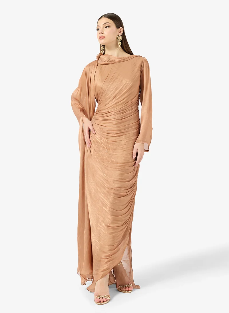 Golden Apple Crinkle Shimmer Maxi Dress